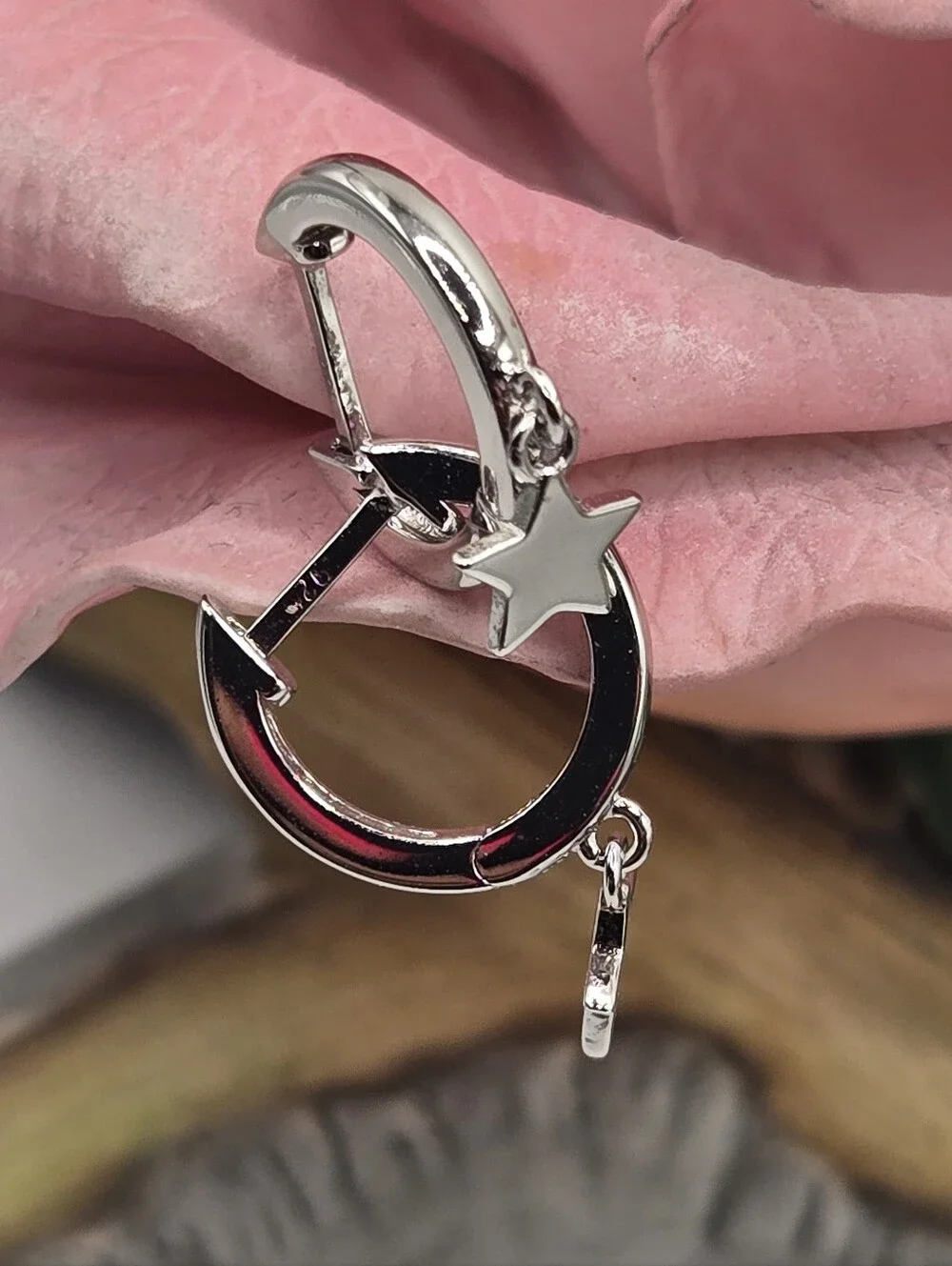 Sterling Silver Star Charm Hoop Earrings - Silver